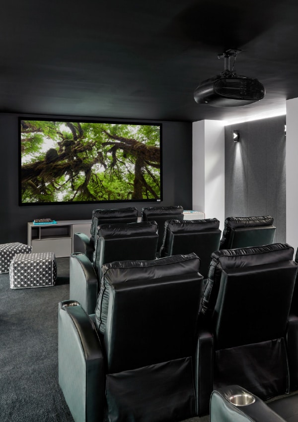 Screening Room featuring comfortable seating area and large screen