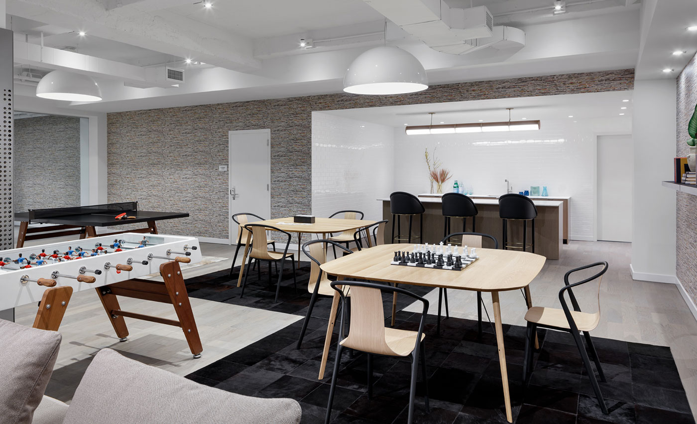 game lounge with chess, Foosball, ping pong and space to lounge