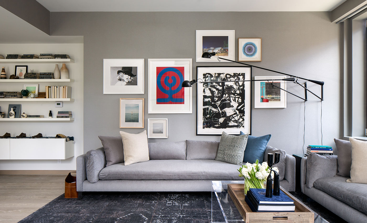 gallery wall in large living room